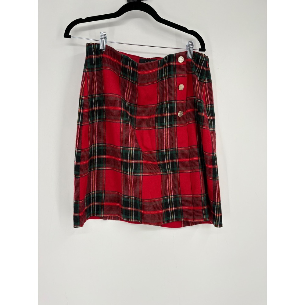 Talbots Skirt Womens 12P Red Plaid Wool Blend Side Button Tartan Pencil Skirt